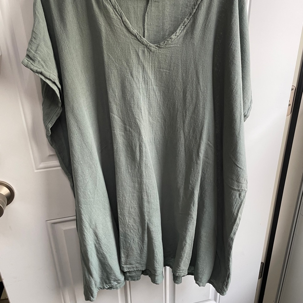 Cottonways, Women’s Sage Green V-Neck, 100% gauze cotton, made in Mexico
